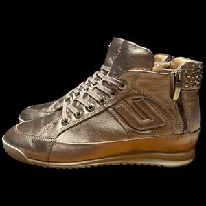 CESARE PACIOTTI Luxury 4US Women's 37/US 7 Gold High Top Sneakers Studs